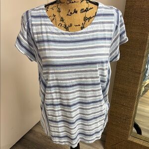 Lands' End White and Blue Relaxed Fit T-Shirt